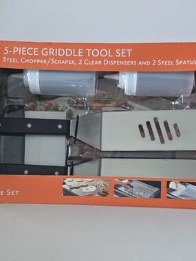 5-Piece Griddle Tool Set - Stainless Steel & Black Handle - Unbranded